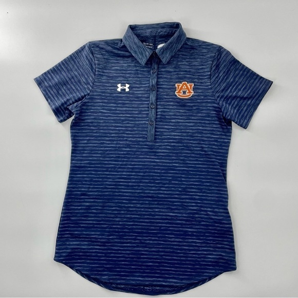 Under Armour Women’s Auburn Team Issued Navy Blue Stripe Golf Polo - Picture 1 of 8
